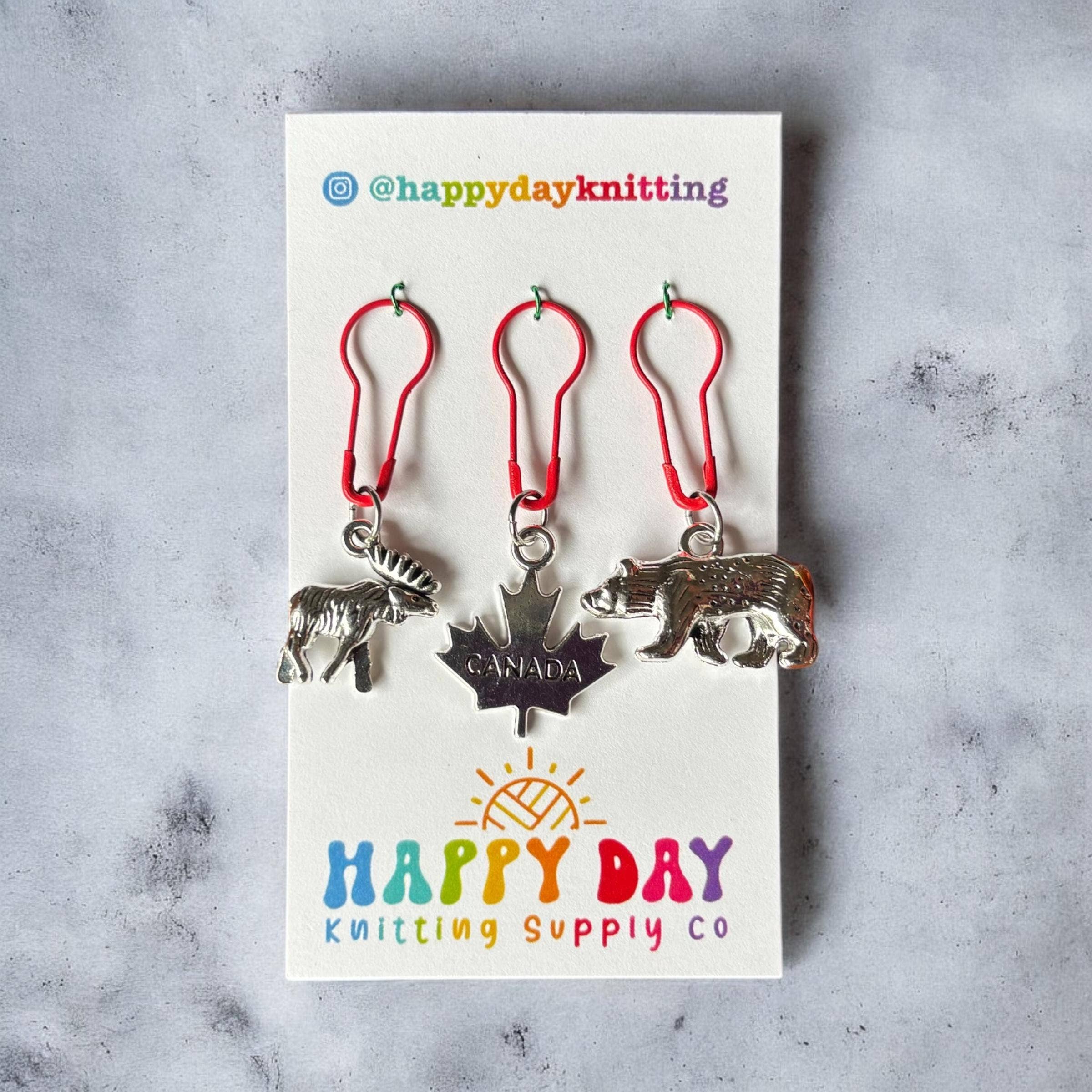 Canada Stitch Markers & Progress Keepers with Bulb Pins