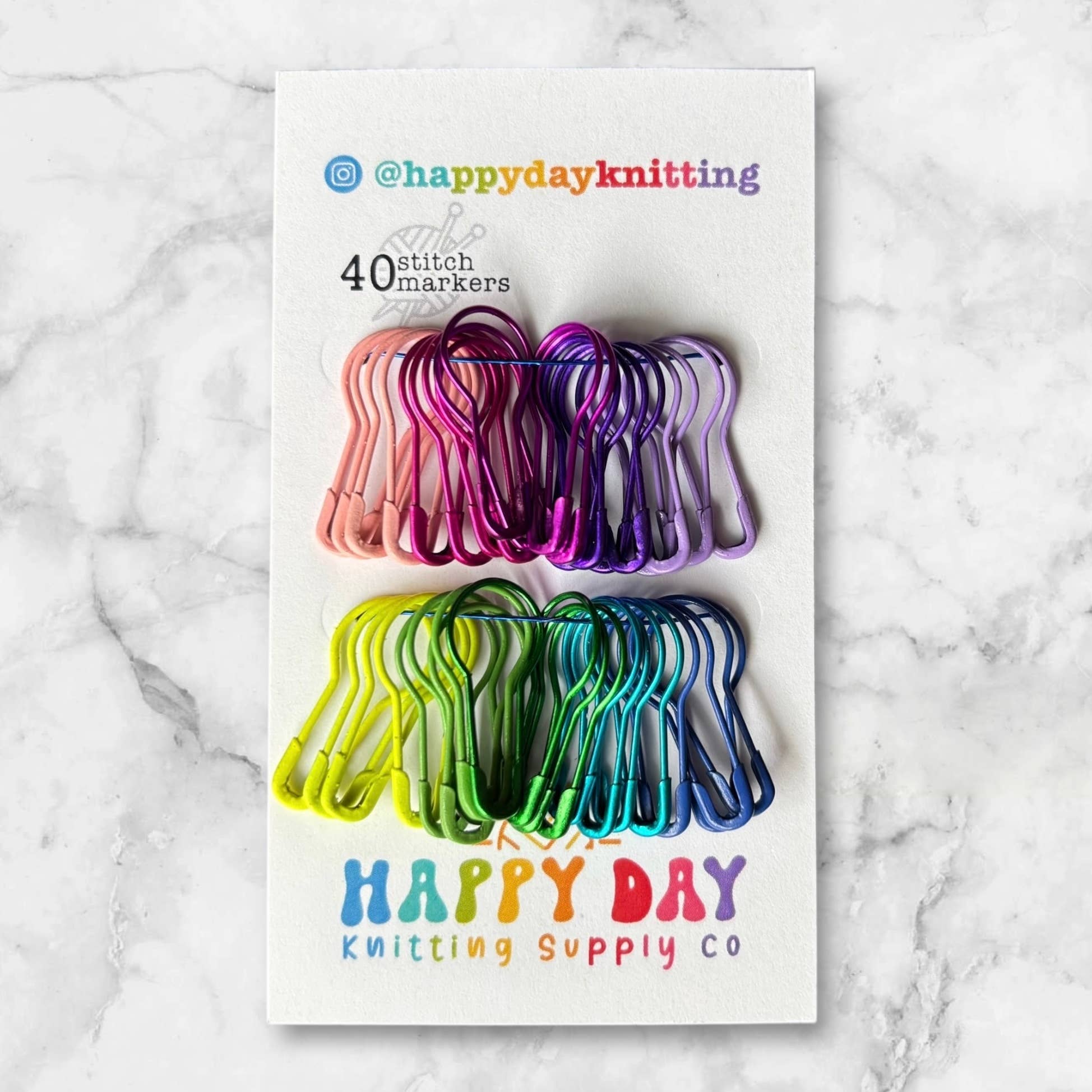 Neon Rainbow Bulb Stitch Markers for Knitting - Set of 40