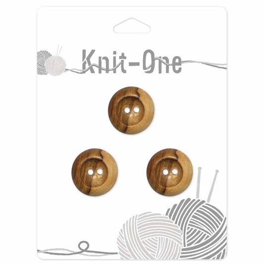 KNIT ONE 2 Hole Wood Button - 22mm (7⁄8″) - Natural