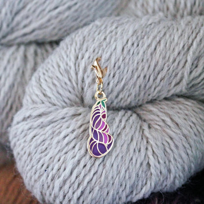 Twill + Print Eggplant Progress Keeper / Stitch Marker
