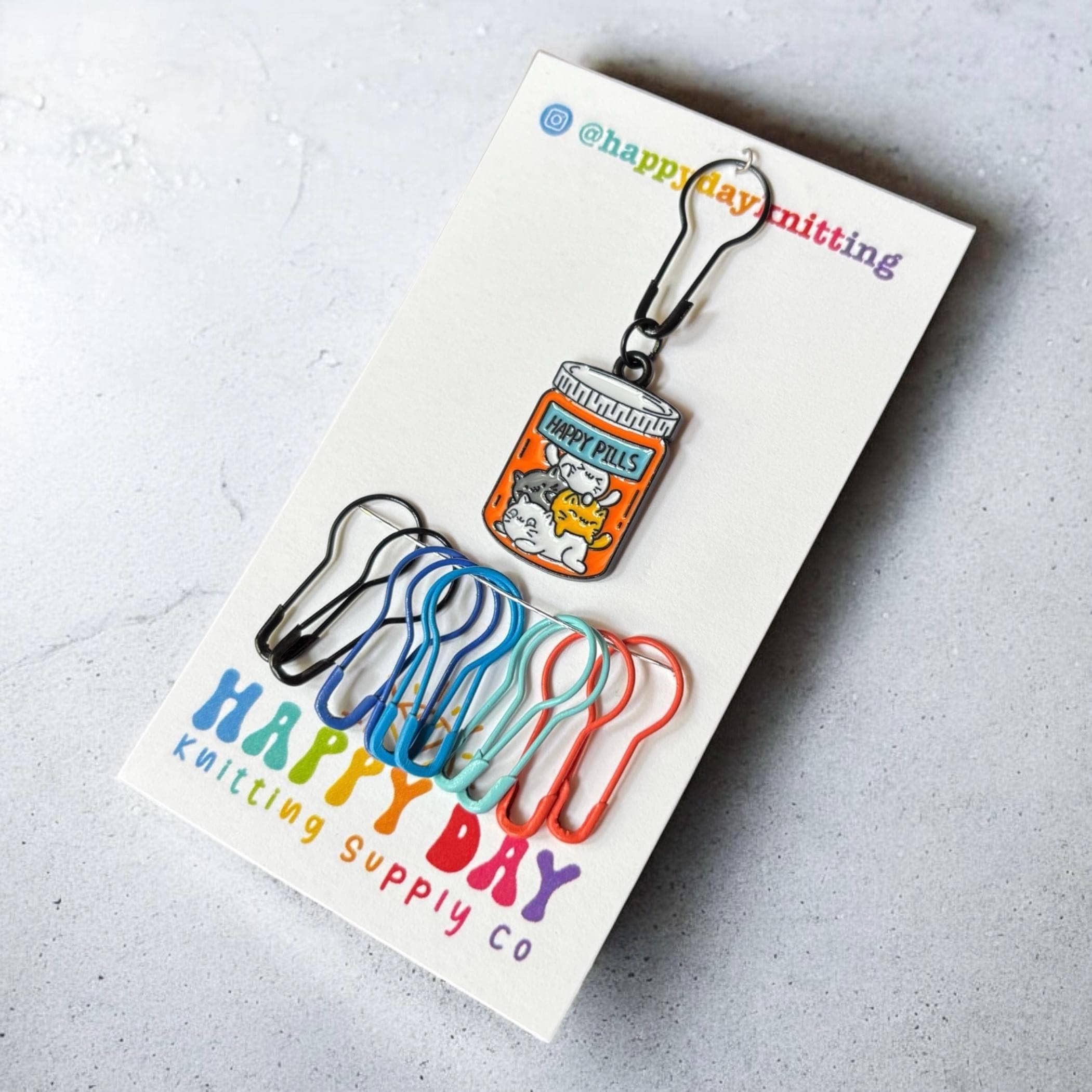 Cute Cat Stitch Marker with Bulb Pin Clasp + 10 Pins