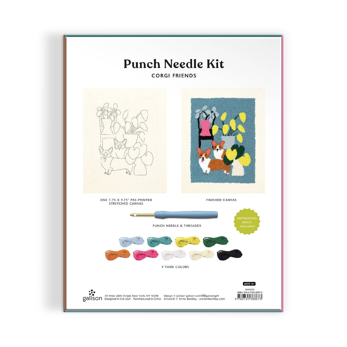 Galison Corgi Friends Punch Needle Kit