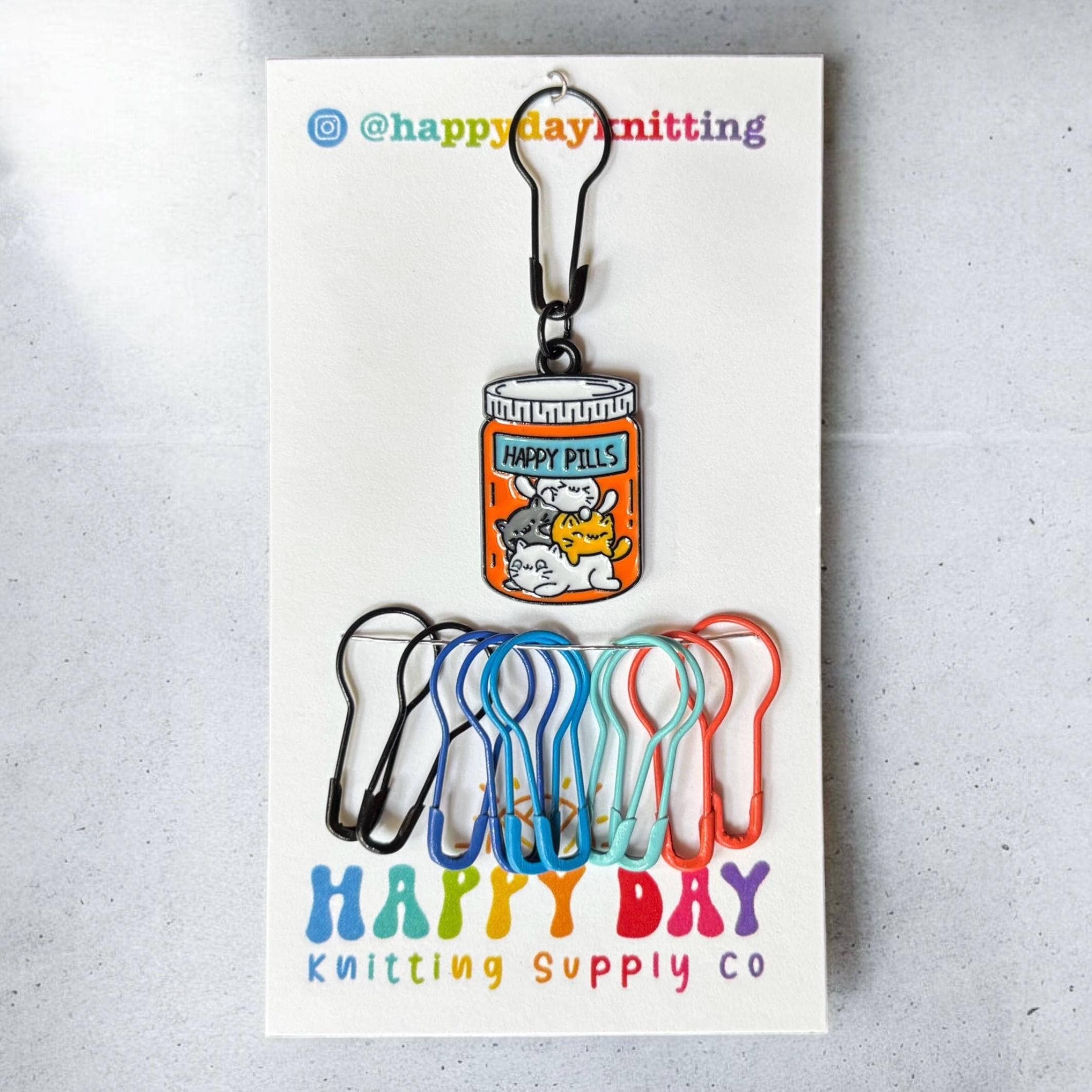 Cute Cat Stitch Marker with Bulb Pin Clasp + 10 Pins