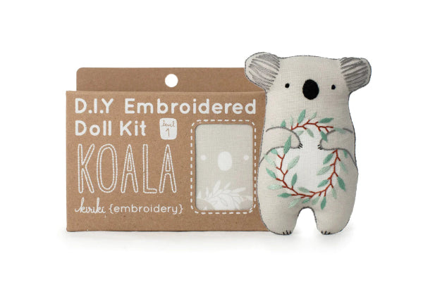 D.I.Y. Embroidered Doll Kit with a koala design on a white background